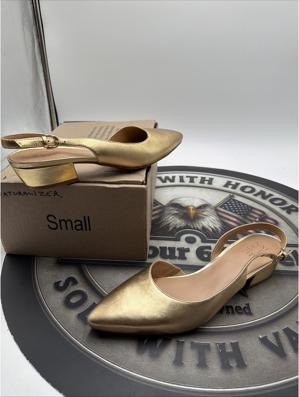 Naturalizer Women's Banks Slingback Pointed Toe Pumps Dark Gold Size 10 M No Box
